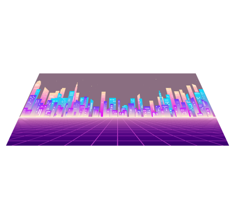 Tapis vinyle retro Ville futuriste vaporwave des années 80 - TenStickers