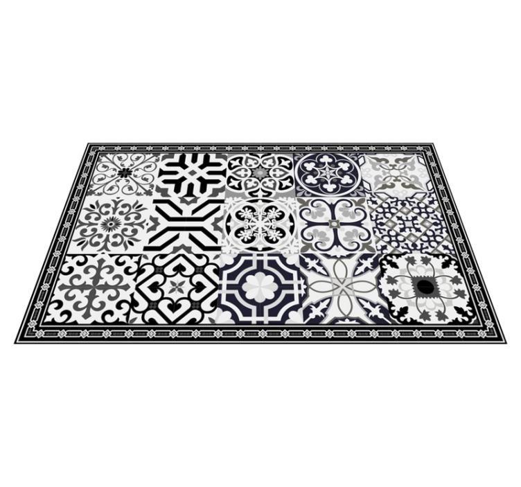 Tapis vinyle carreaux de ciment ornement floral tons sombres - TenStickers