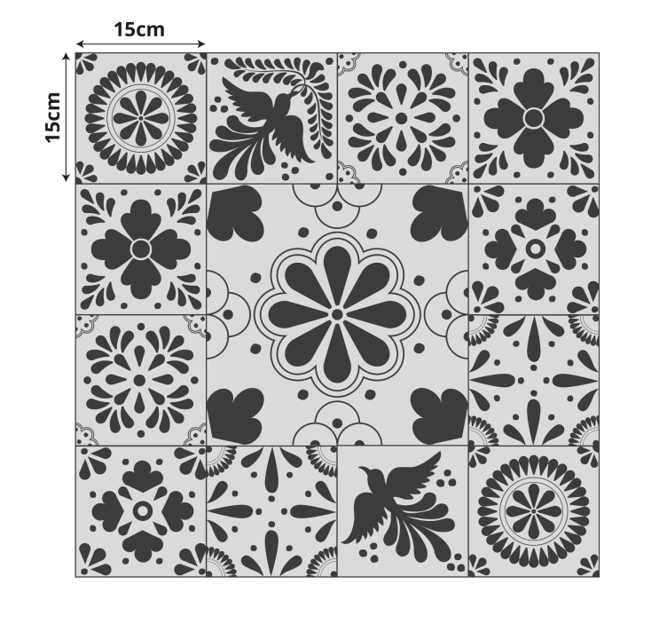 Tapis vinyle cuisine carreaux de ciment noir et crème - TenStickers