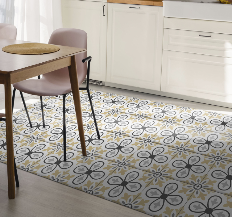 Tapis vinyle cuisine géométrie florale - TenStickers