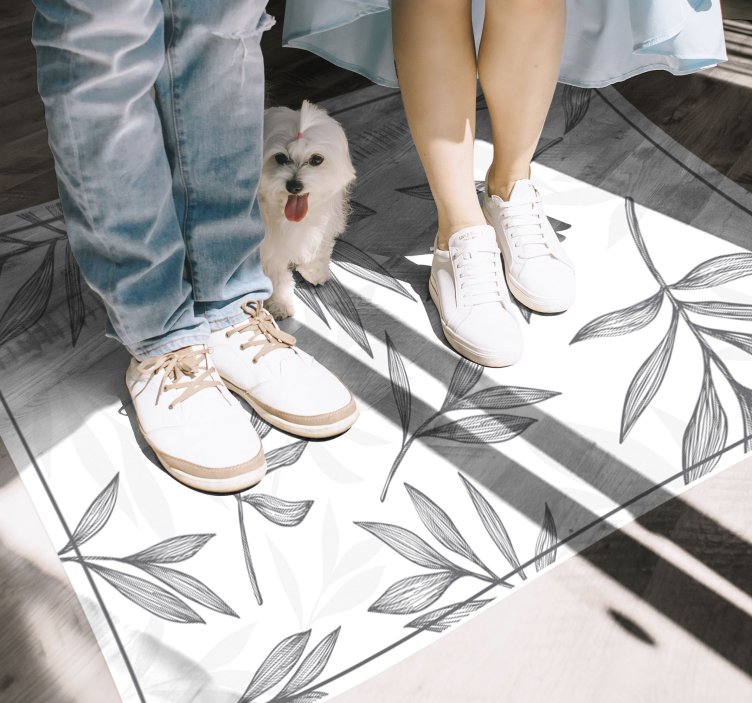 tapis vinyle cuisine feuilles grises fond blanc - TenStickers