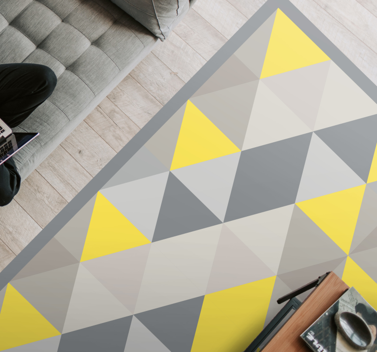 Tapis vinyle géométrique triangles gris et jaunes - TenStickers