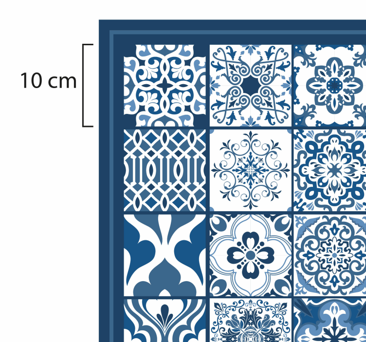 Tapis vinyle carreaux de ciment motifs bleus classiques - TenStickers