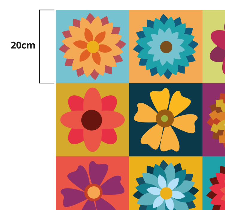 Tapis vinyle carreaux de ciment fleurs hippies multicolores - TenStickers