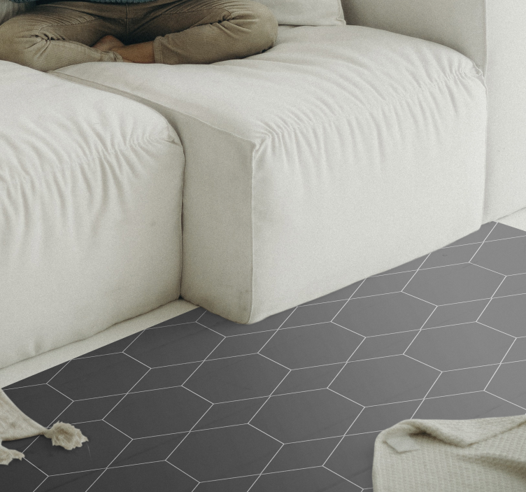 Tapis vinyle geometrique Hexagone blanc et gris - TenStickers