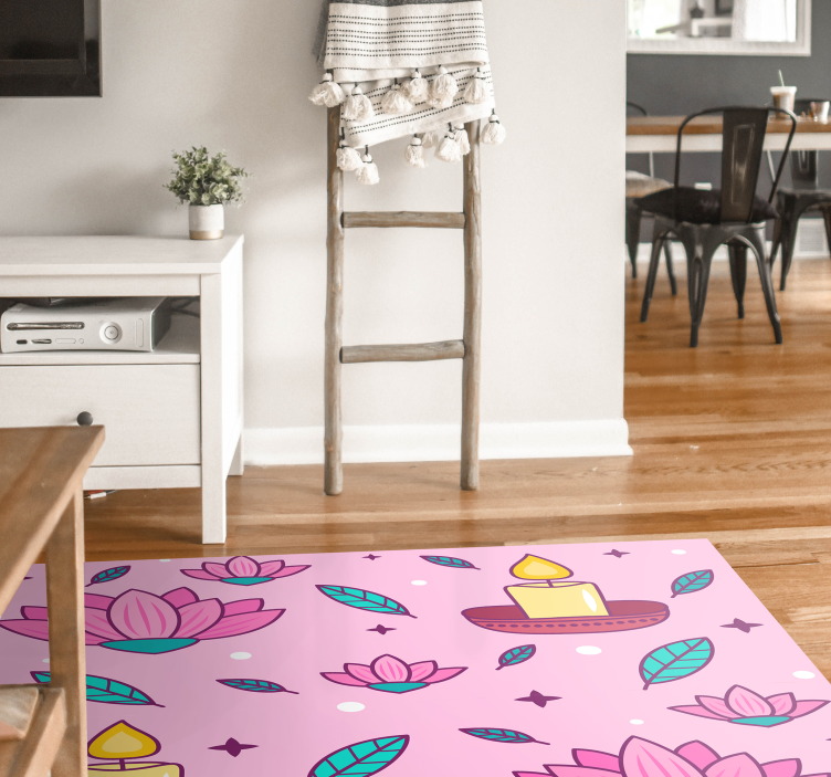 Tapis vinyle salon Bougie de lotus - TenStickers