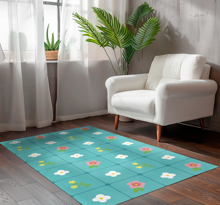 Tapis vinyle plantes motif de carreaux floraux - TenStickers