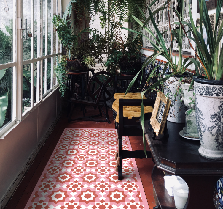 Tapis vinyle carreaux de ciment formes rouges - TenStickers