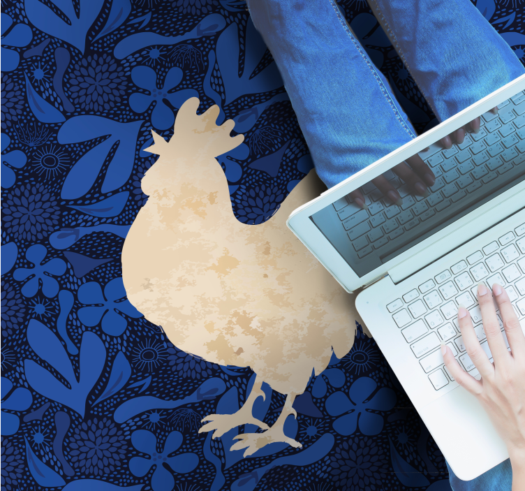 Tapis vinyle animal Coq beige à fleurs bleues - TenStickers