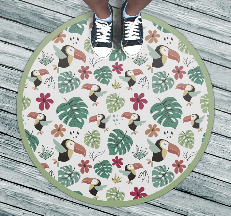 tapis vinyle animal Feuilles tropicales et oiseaux - TenStickers