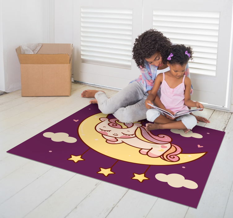 Tapis vinyle animal Licorne mignonne dormant sur une lune - TenStickers