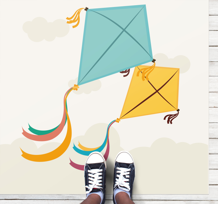 Tapis vinyle chambre bebe Cerf-volant et nuages - TenStickers