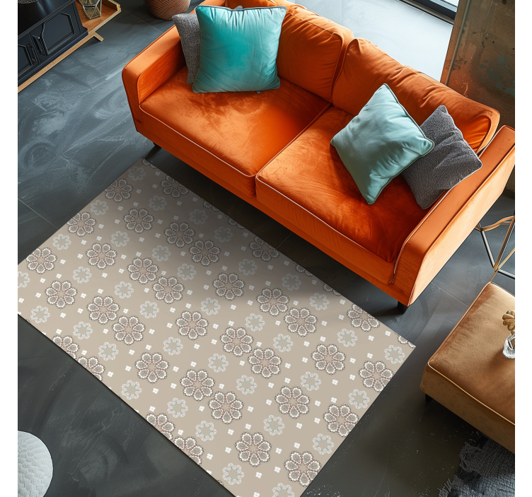 Tapis vinyle beige motif élégant floral en mosaïque - TenStickers