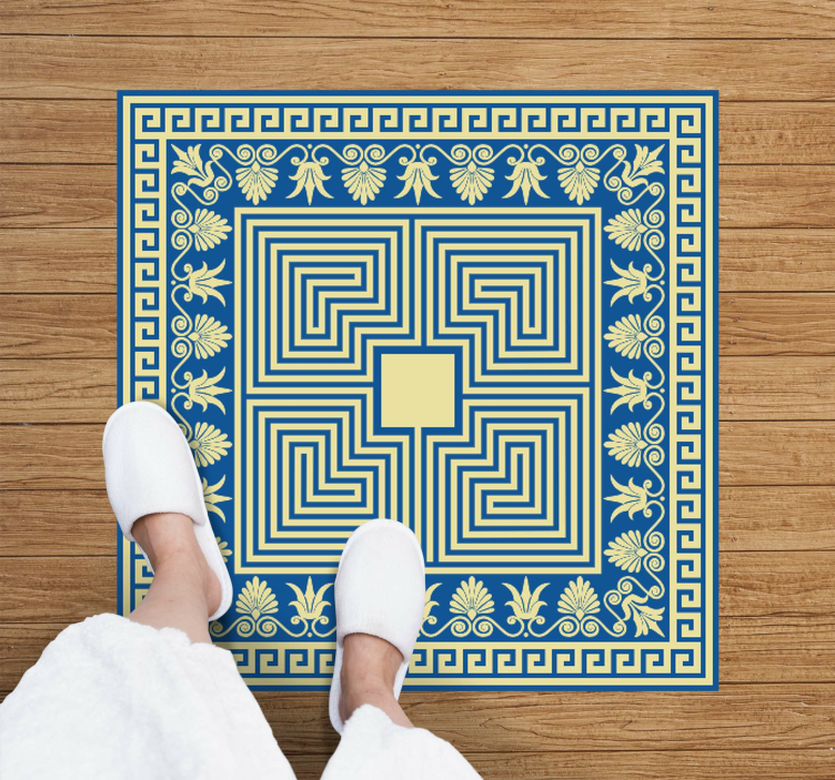 tapis vinyle retro Tuile bleue grecque - TenStickers