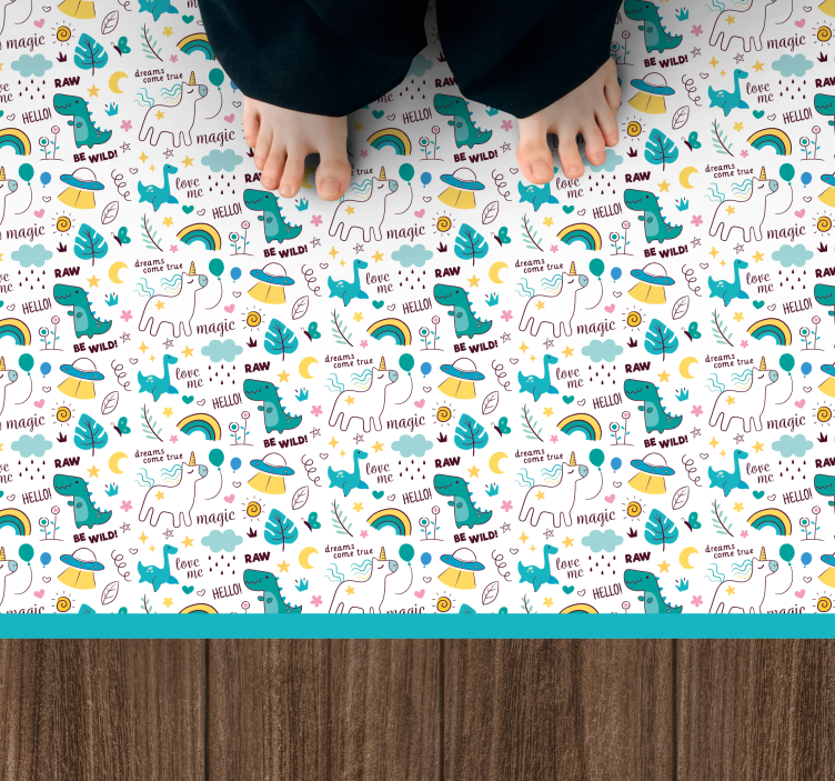 Tapis vinyle bébé aventure colorée de dinosaures - TenStickers