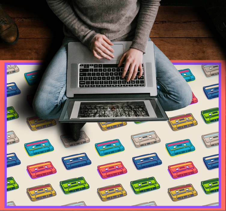Tapis vinyle vintage cassettes audio colorées - TenStickers