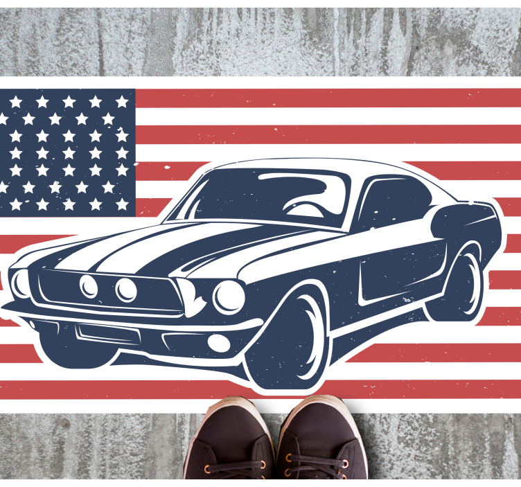 Tapis vinyle ado drapeau américain et automobile - TenStickers