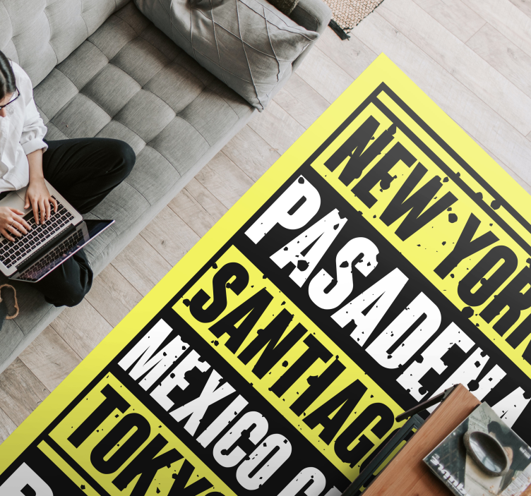 Tapis vinyle citation superposition de texte des villes - TenStickers