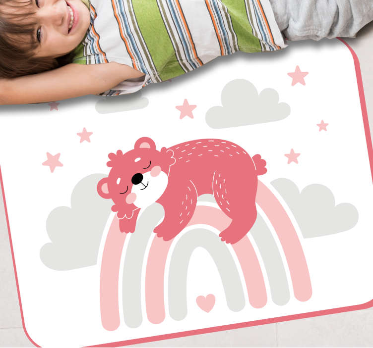 Tapis vinyle bébé ours endormi arc-en-ciel - TenStickers