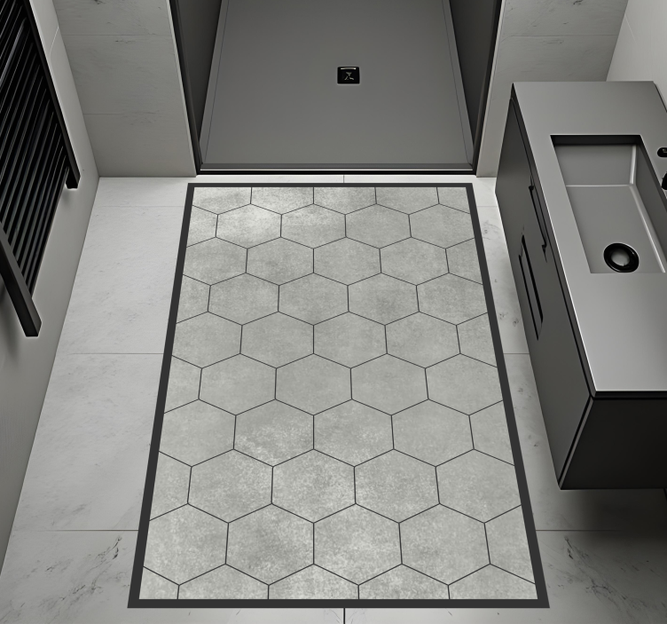 Tapis vinyle salle de bain motif hexagonal gris - TenStickers