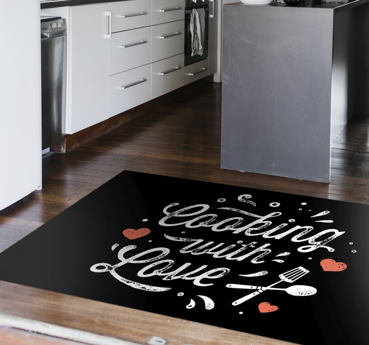 Tapis vinyle citation histoire d'amour en cuisine - TenStickers