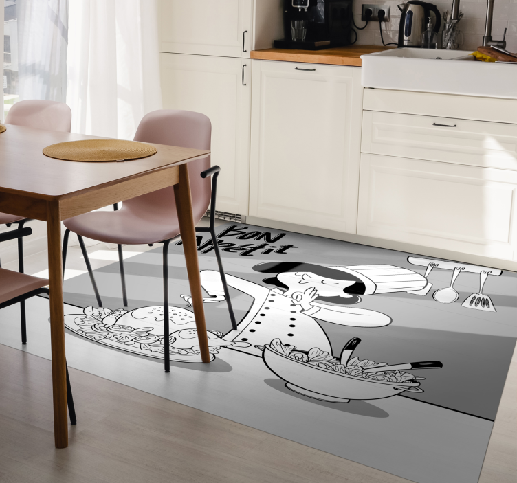 Tapis vinyle cuisine illustration de chef de dessin animé - TenStickers