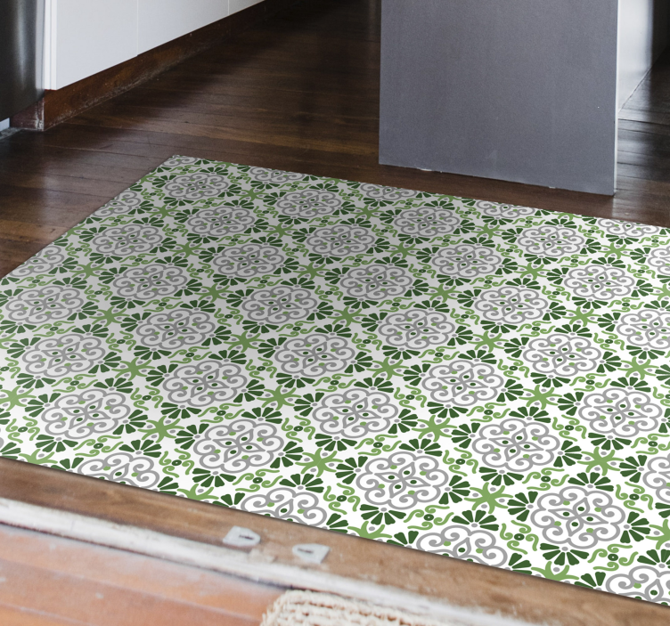 Tapis vinyle cuisine mosaïque florale verte - TenStickers