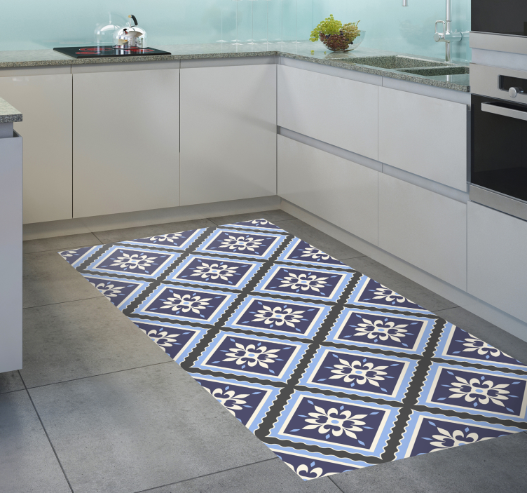 Tapis vinyle cuisine motif floral en tuile - TenStickers
