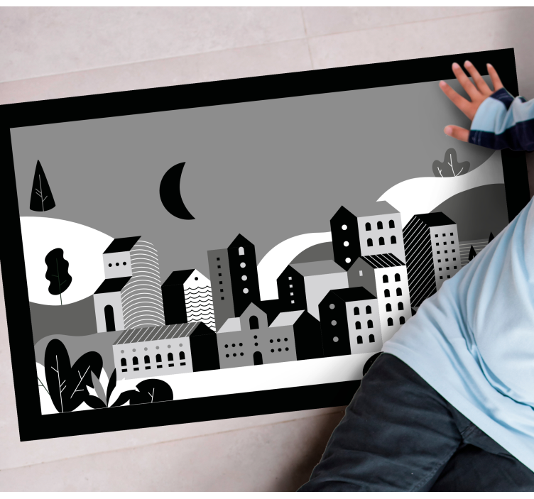 Tapis vinyle design moderne paysage urbain en noir et blanc - TenStickers