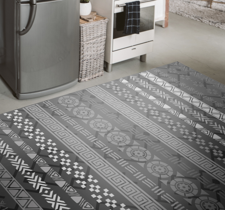 Tapis vinyle cuisine motif tribal gris - TenStickers
