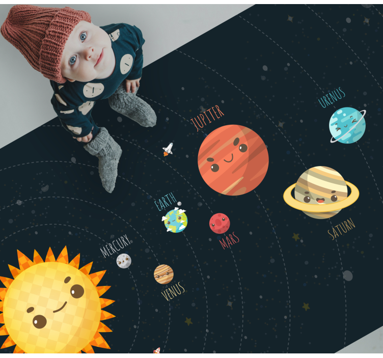 Tapis vinyle bébé voyage dans le système solaire - TenStickers