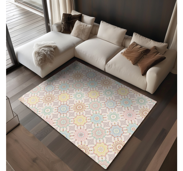 Tapis vinyle fleurs et plantes motif mandala géométrique - TenStickers