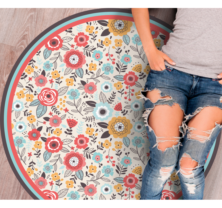 Tapis vinyle plantes motif circulaire floral - TenStickers