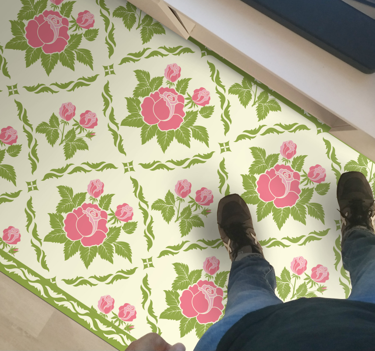Tapis vinyle plantes motif floral rose - TenStickers