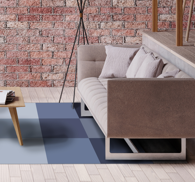 Tapis vinyle géométrique motif à carreaux bleus - TenStickers