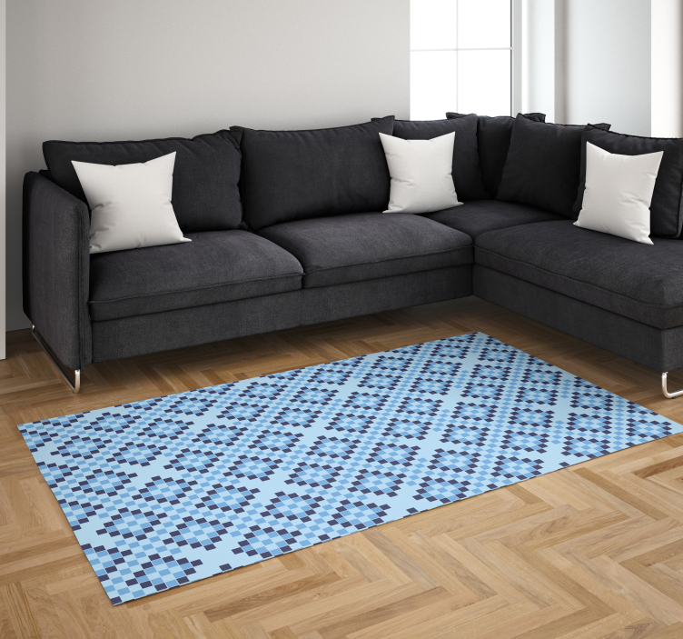 Tapis vinyle géométrique motif géométrique de pixels bleus - TenStickers