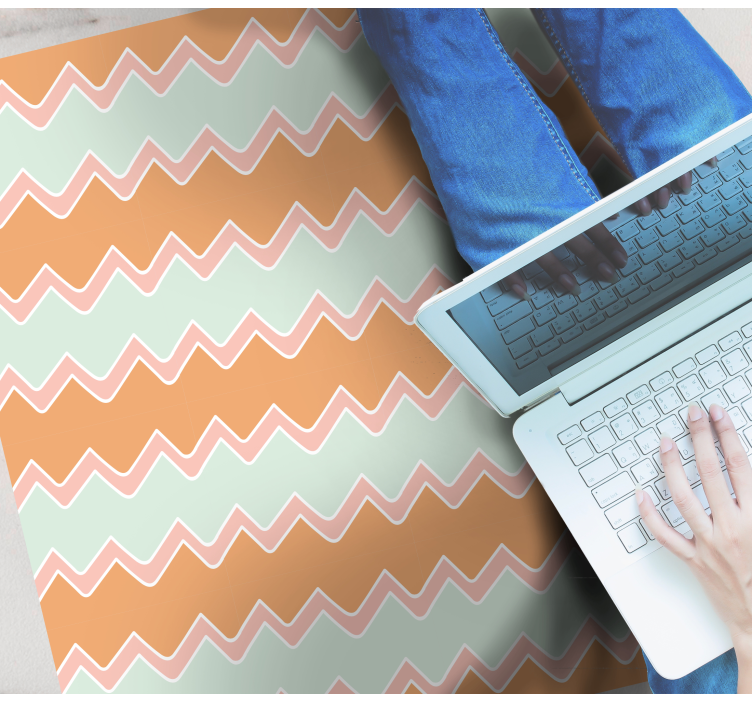 Tapis vinyle géométrique motif zigzag beige et bleu - TenStickers