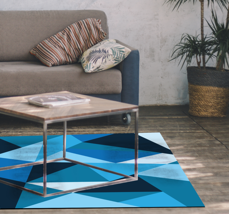Tapis vinyle géométrique motifs bleus triangulaires - TenStickers