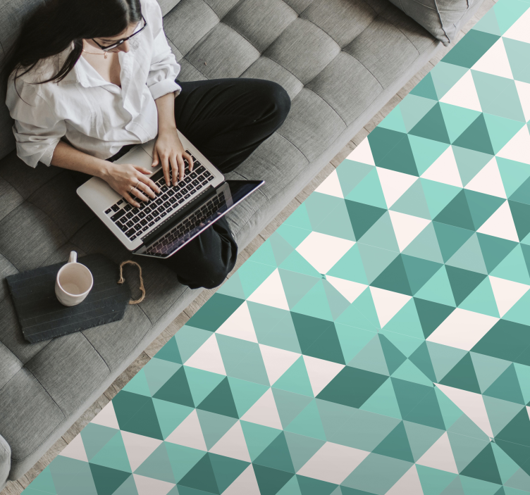 Tapis vinyle salon nuances triangulaires turquoise - TenStickers
