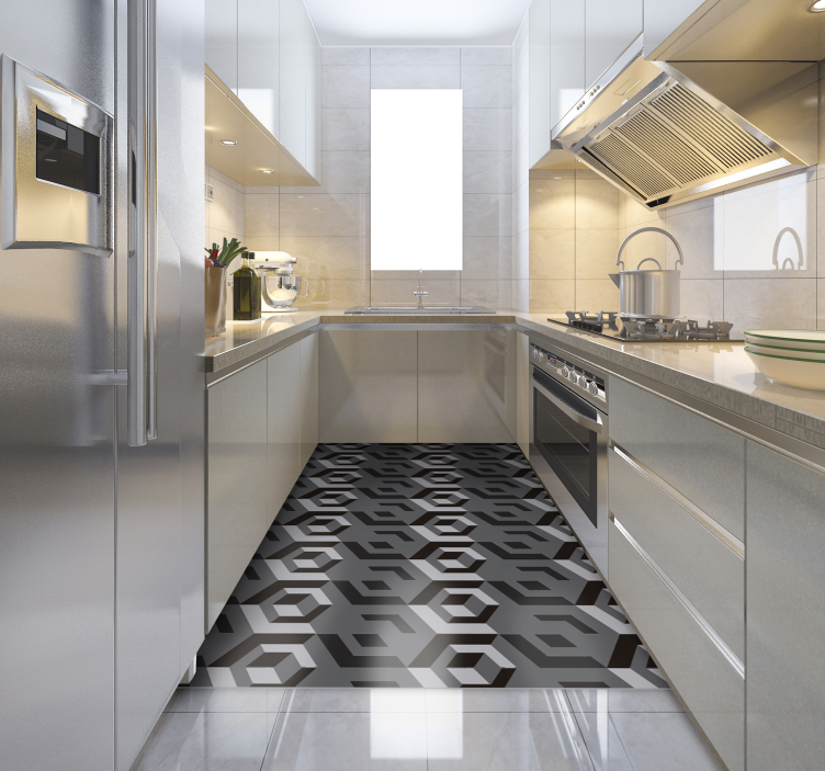 Tapis vinyle géométrique sol de cuisine géométrique - TenStickers