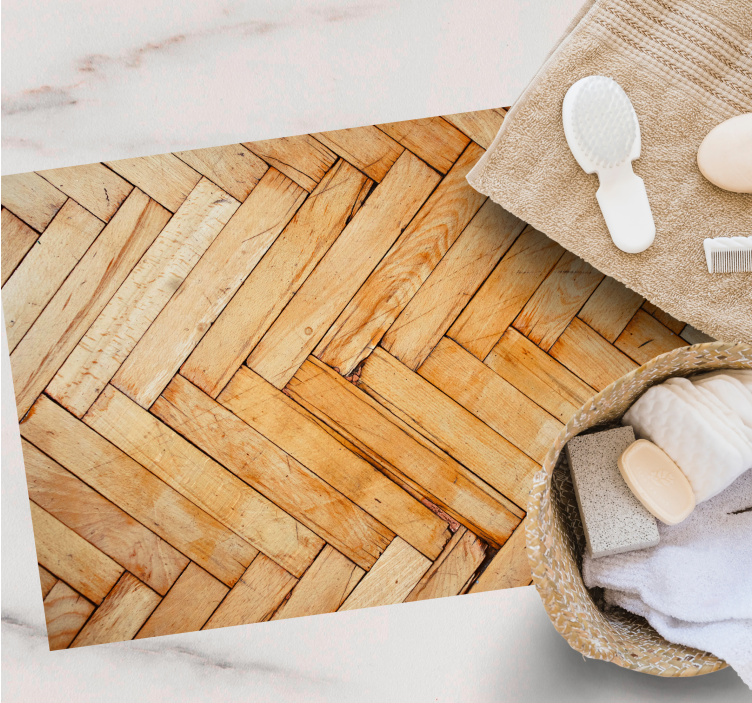 Tapis vinyle imitation parquet motif à chevrons - TenStickers