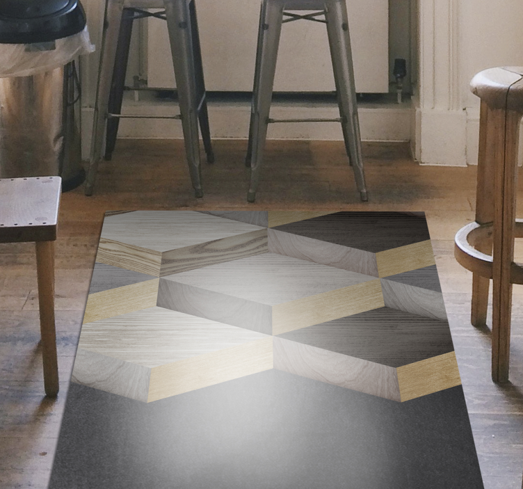 Tapis vinyle imitation parquet motif cubique géométrique - TenStickers