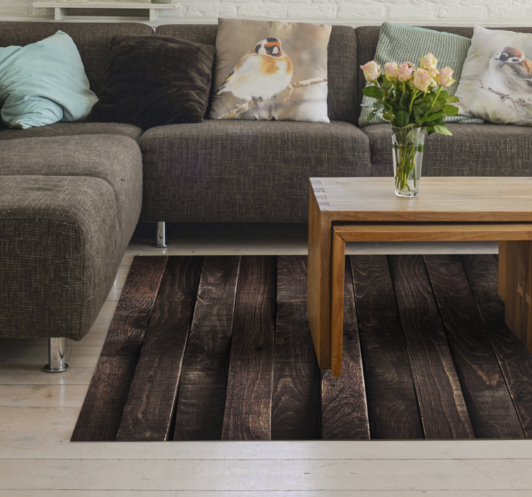 Tapis vinyle salon planches de bois foncé - TenStickers