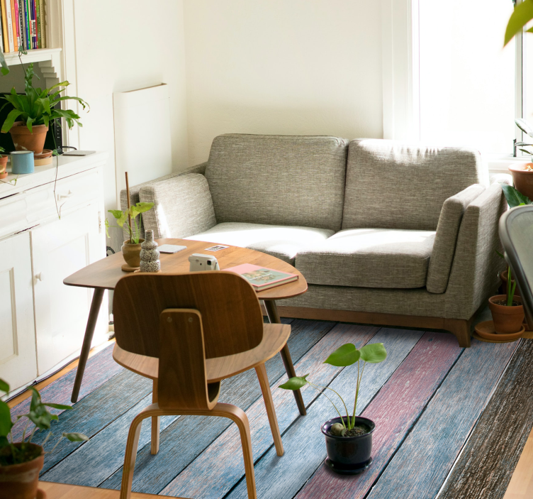 Tapis vinyle imitation parquet planches bleues et roses - TenStickers