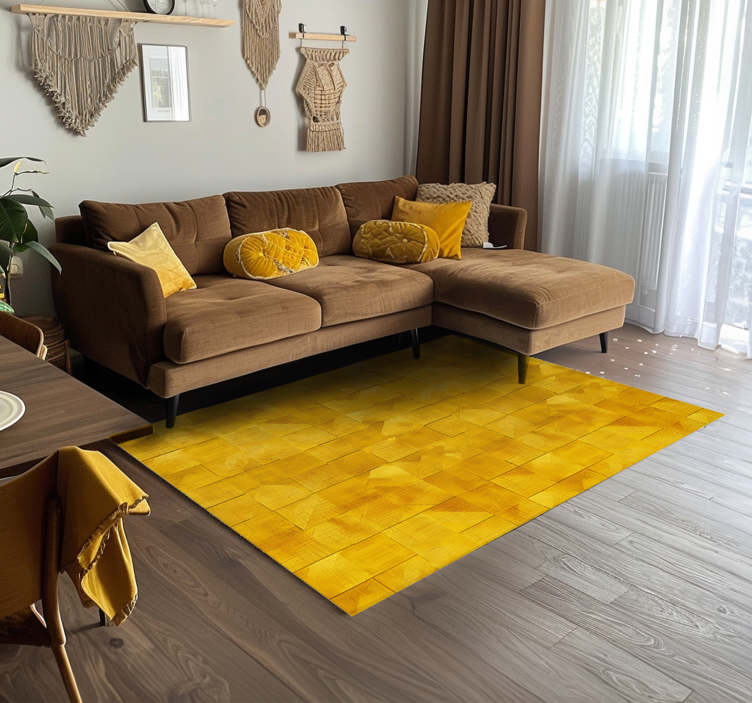 Tapis vinyle jaune carrés géométriques - TenStickers