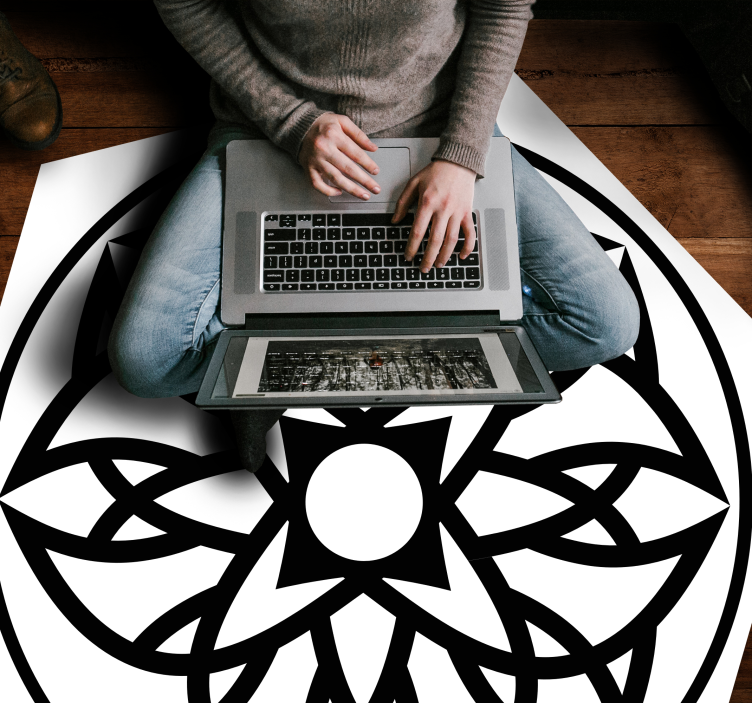 Tapis vinyle mandala conception en noir et blanc - TenStickers