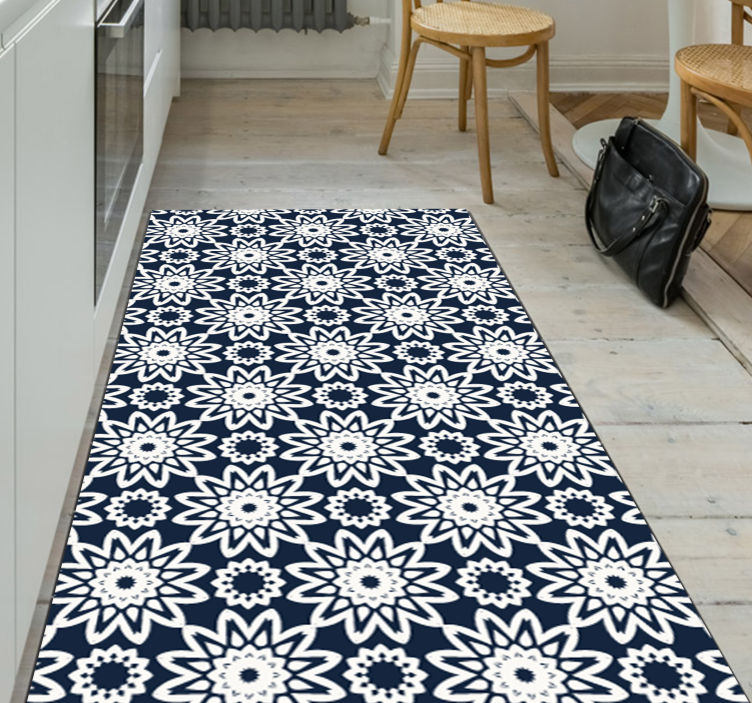 Tapis vinyle cuisine motif floral bleu marine - TenStickers