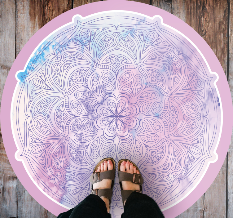 Tapis vinyle mandala floral rose pastel - TenStickers