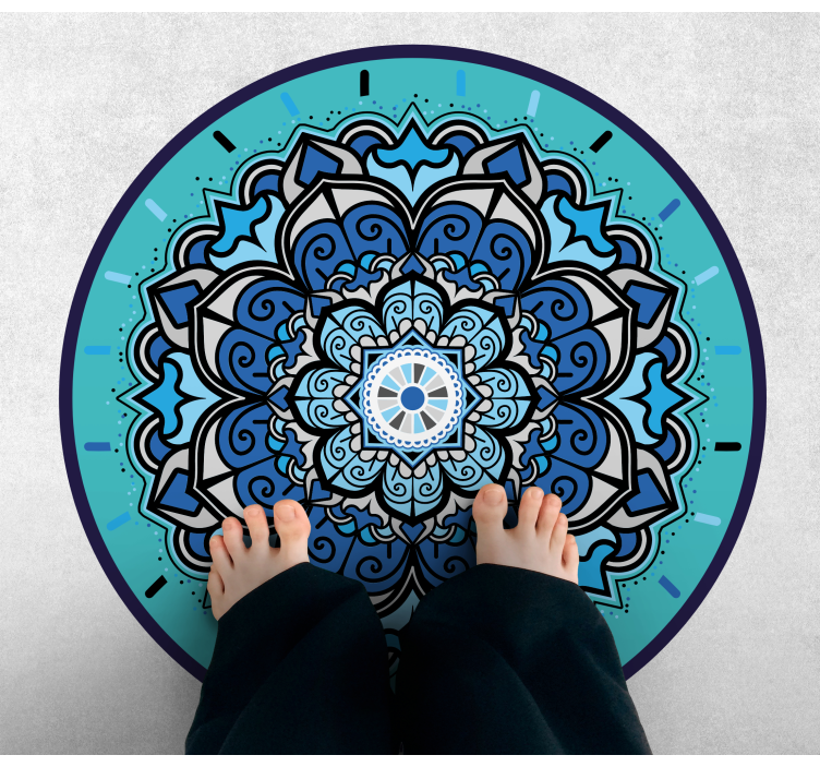 Tapis vinyle rond mandala bleu complexe - TenStickers
