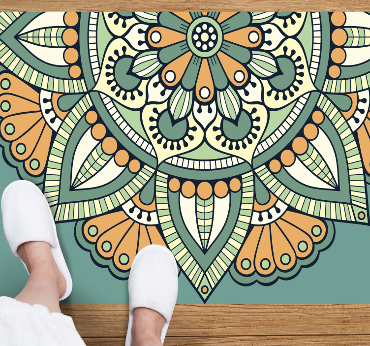 Tapis vinyle mandala motif floral mi-partie - TenStickers